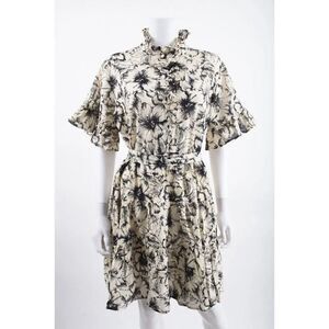 Mille Womens Violetta Dress XL White Black Ruffle Tie Waist Floral NWOT